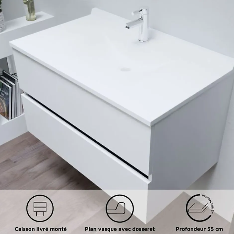 Cuisibane Meuble vasque L 90cm P 55cm ROMY - Blanc brillant