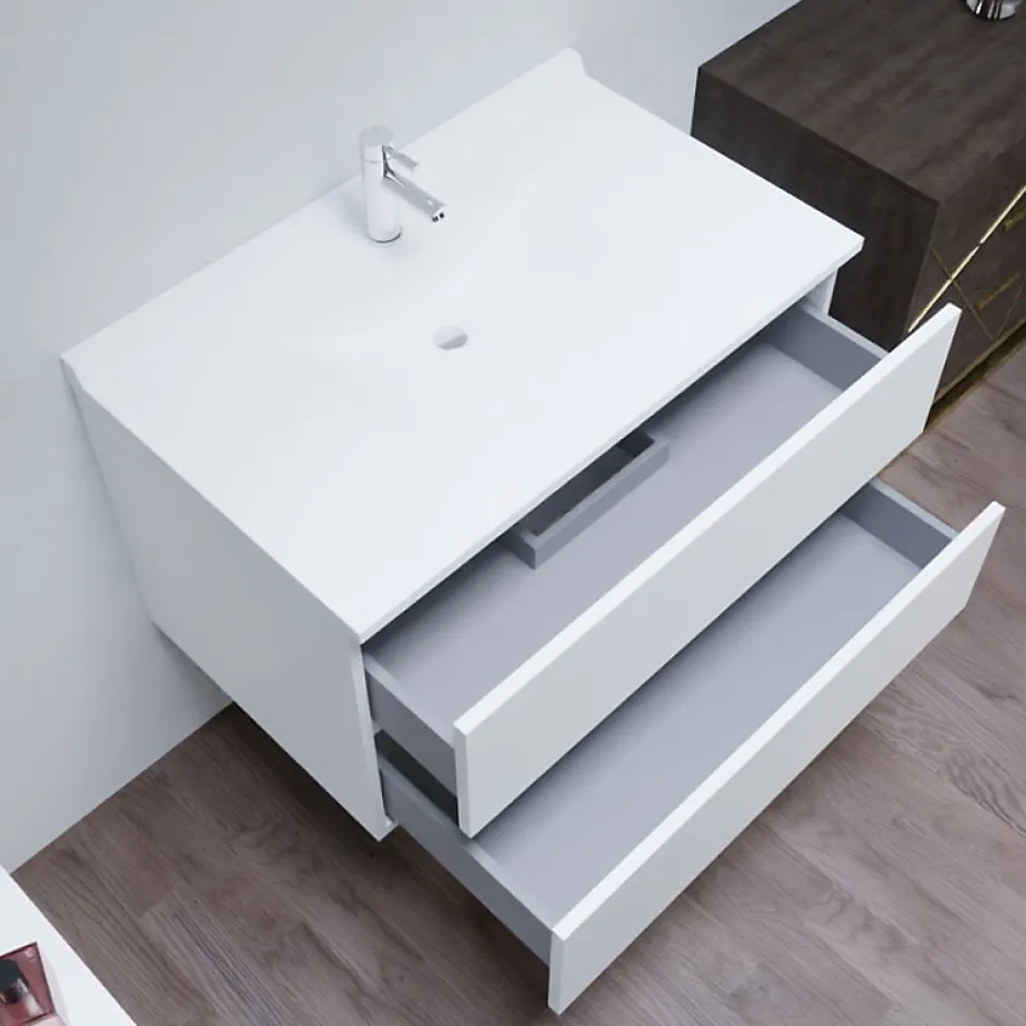 Cuisibane Meuble vasque L 90cm P 55cm ROMY - Blanc brillant