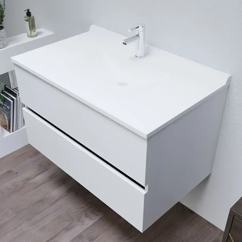 Cuisibane Meuble vasque L 90cm P 55cm ROMY - Blanc brillant