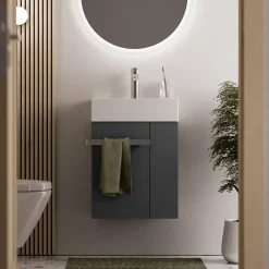 Bernstein Meuble vasque lave-main Anthracite mat 45x35x50cm (LxPxH) 1 tiroir + rangement droite + poignée Chrome - COMPACT450