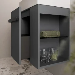 Bernstein Meuble vasque lave-main Anthracite mat 45x35x50cm (LxPxH) 1 tiroir + rangement droite + poignée Noir mat - COMPACT450