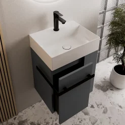 Bernstein Meuble vasque lave-main Anthracite mat 45x35x50cm (LxPxH) 1 tiroir + rangement droite + poignée Noir mat - COMPACT450