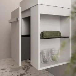 Bernstein Meuble vasque lave-main Blanc mat 45x35x50cm (LxPxH) 1 tiroir + rangement droite + poignée Chrome - COMPACT450* Lave-Mains