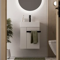 Bernstein Meuble vasque lave-main Blanc mat 45x35x50cm (LxPxH) 1 tiroir + rangement gauche + poignée Noir mat - COMPACT450* Lave-Mains