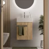 Bernstein Meuble vasque lave-main Chêne miel 45x35x50cm (LxPxH) 1 tiroir + rangement droite + poignée Chrome - COMPACT450* Lave-Mains