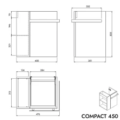 Bernstein Meuble vasque lave-main Chêne miel 45x35x50cm (LxPxH) 1 tiroir + rangement droite + poignée Chrome - COMPACT450* Lave-Mains