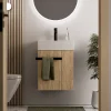 Bernstein Meuble vasque lave-main Chêne miel 45x35x50cm (LxPxH) 1 tiroir + rangement droite + poignée Noir mat - COMPACT450