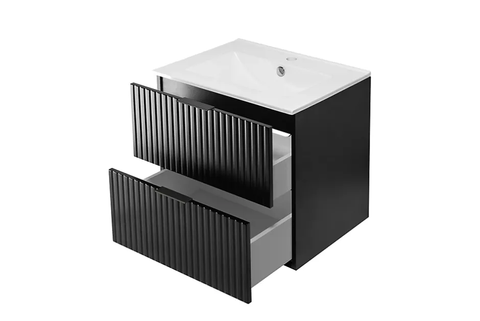 3xE Living Meuble vasque, Noir, 60 x 57 x 46 cm, poignée noire, sans plateau* Lave-Mains