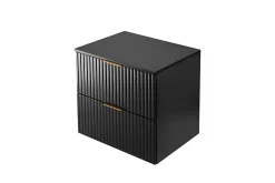 3xE Living Meuble vasque, Noir Mat, 60 x 57 x 46 cm, poignée dorée + Plan de travail* Lave-Mains