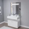 Cuisibane Meuble vasque PMR EPURE 90 cm avec miroir led Elégance et caisson roulant - Blanc brillant