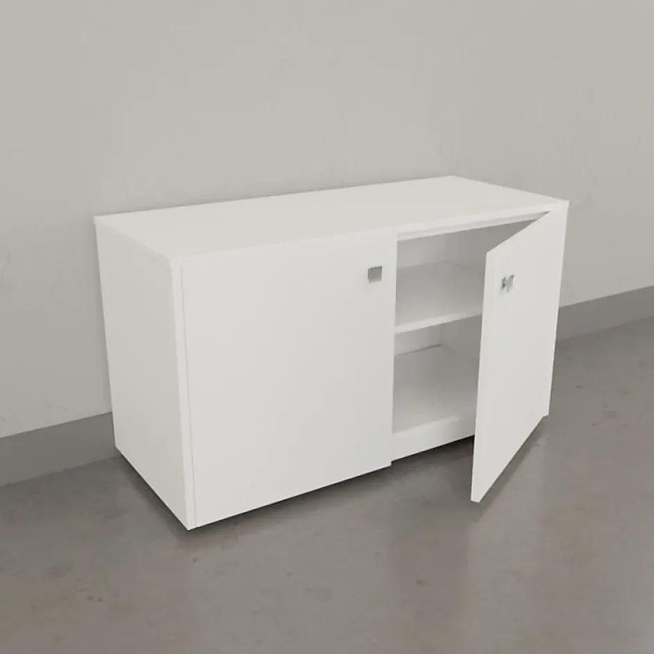 Cuisibane Meuble vasque PMR EPURE 90 cm avec miroir led Elégance et caisson roulant - Blanc brillant