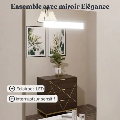 Cuisibane Meuble vasque PMR EPURE 90 cm avec miroir led Elégance et caisson roulant - Blanc brillant