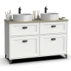 Pegane Meuble vasque pour salle de bain coloris blanc, chêne cambrian - Longueur 120 x Profondeur 47 x hauteur 80 cm