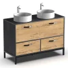 Pegane Meuble vasque pour salle de bain coloris imitation marbre, chêne - Longueur 120 x Profondeur 50 x hauteur 80 cm