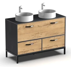 Pegane Meuble vasque pour salle de bain coloris imitation marbre, chêne - Longueur 120 x Profondeur 50 x hauteur 80 cm