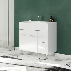 Saniverre Meuble vasque sur pieds MADRID - simple vasque Blanc L. 100 cm -