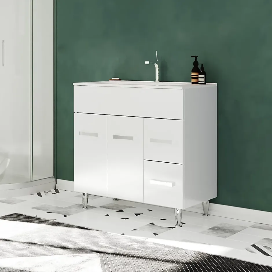 Saniverre Meuble vasque sur pieds MADRID - simple vasque Blanc L. 100 cm -