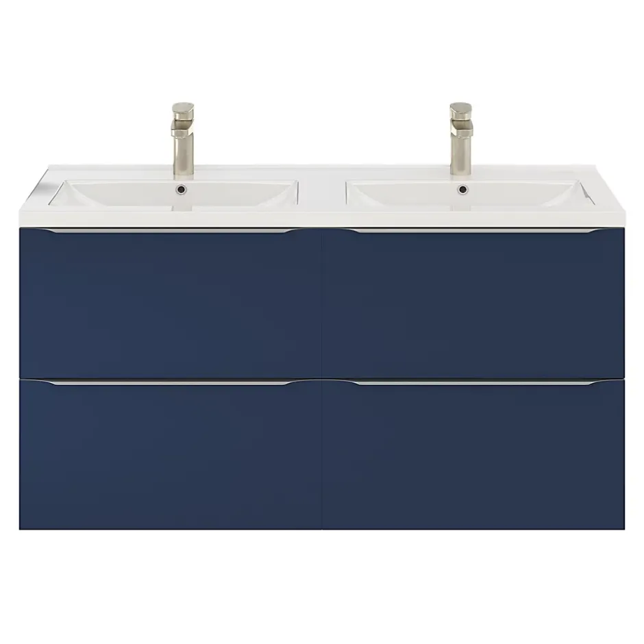 GoodHome Meuble vasque suspendu bleu nuit mat l.120 cm Imandra + plan double vasque blanc céramique Nira,