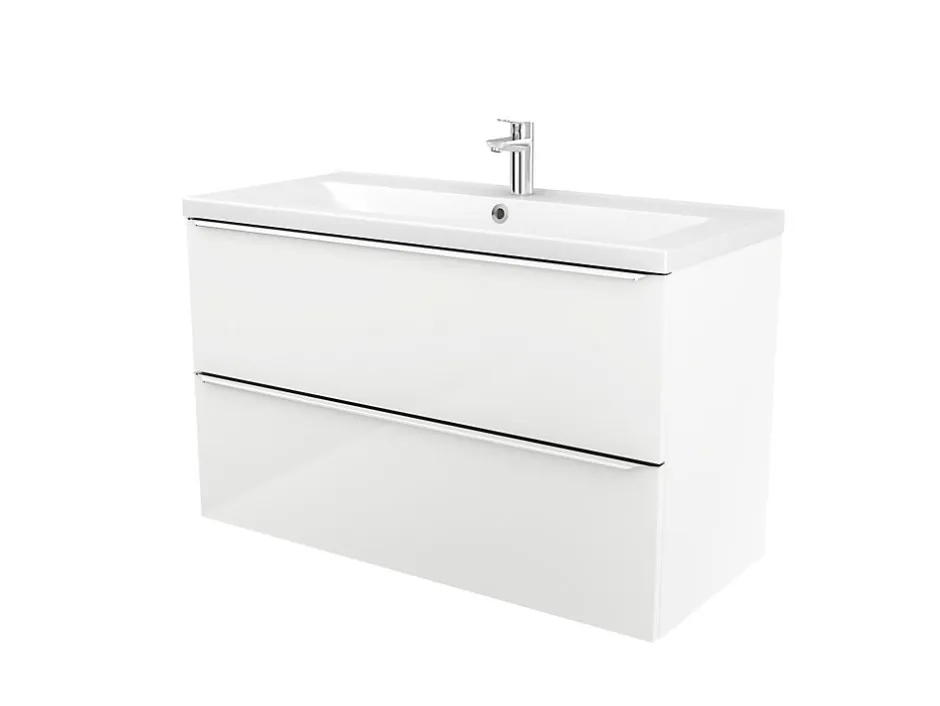GoodHome Meuble vasque suspendu blanc brillant l.80 cm Imandra + plan vasque blanc céramique Nira,