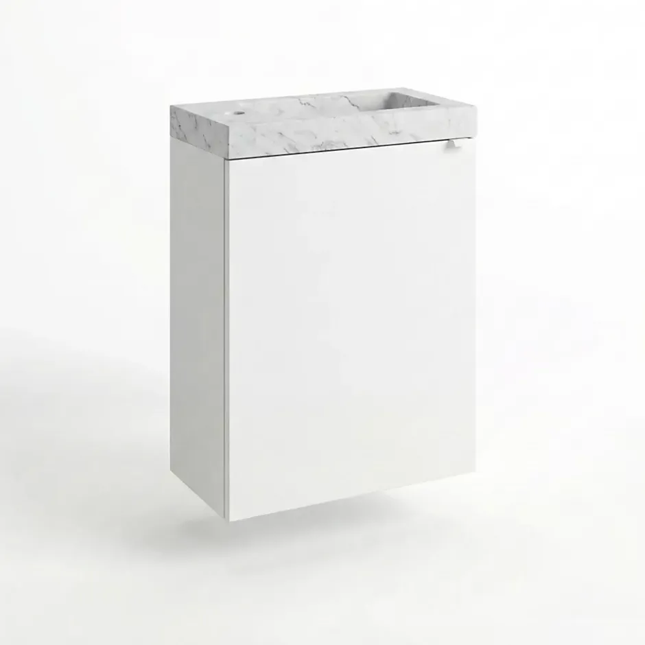 Homesight Meuble vasque suspendu blanc mat l.44 cm Imandra + plan vasque effet marbre blanc, GoodHome* Lave-Mains