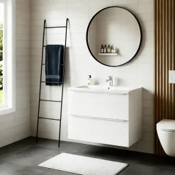 GoodHome Meuble vasque suspendu blanc mat l.80 cm Imandra + plan vasque blanc céramique Nira,* Meuble Vasque