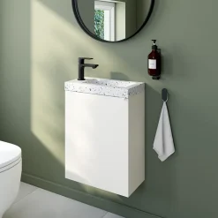 Homesight Meuble vasque suspendu blanc mat l.44 cm Imandra + plan vasque terrazzo, GoodHome* Lave-Mains