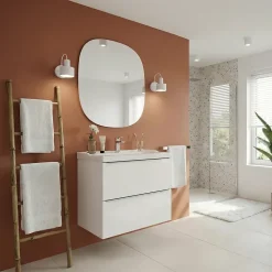 GoodHome Meuble vasque suspendu blanc brillant l.60 cm Imandra + plan vasque blanc céramique Lana,