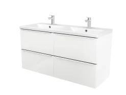 GoodHome Meuble vasque suspendu blanc brillant l.120 cm Imandra + plan double vasque blanc résine Mila,