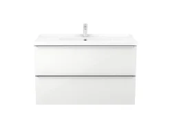 GoodHome Meuble vasque suspendu blanc brillant l.100 cm Imandra + plan vasque blanc céramique Lana,* Meuble Vasque
