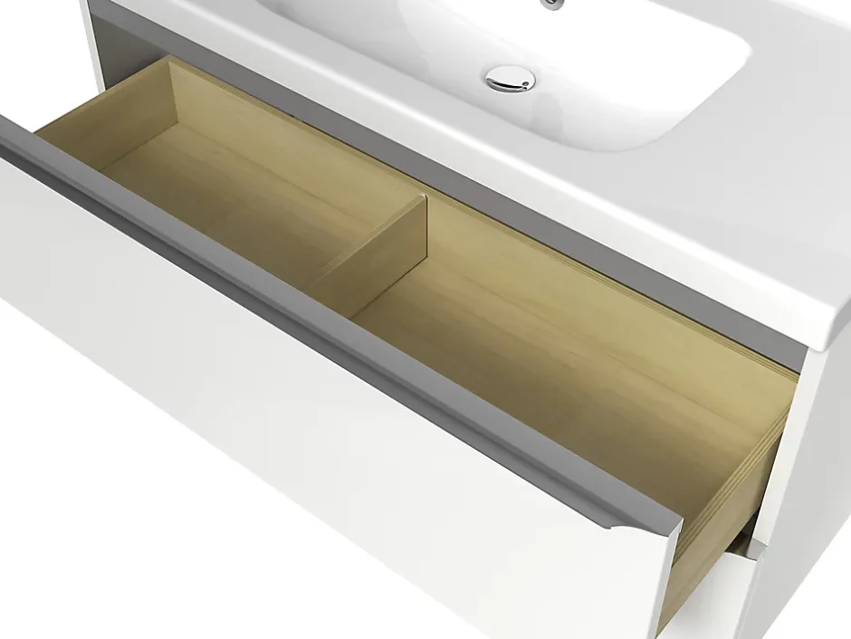 GoodHome Meuble vasque suspendu blanc brillant l.100 cm Imandra + plan vasque blanc céramique Lana,* Meuble Vasque