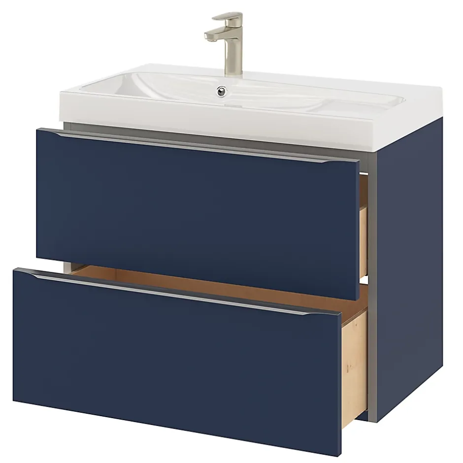 GoodHome Meuble vasque suspendu bleu nuit mat l.80 cm Imandra + plan vasque blanc résine Mila,