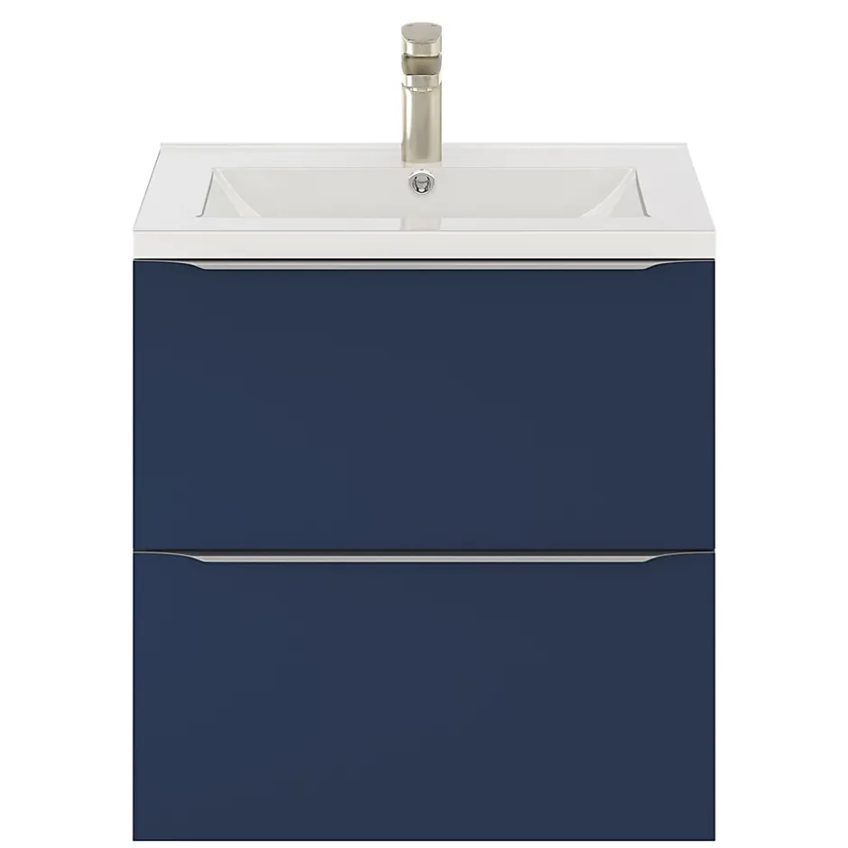 GoodHome Meuble vasque suspendu bleu nuit mat l.60 cm Imandra + plan vasque blanc céramique Nira,