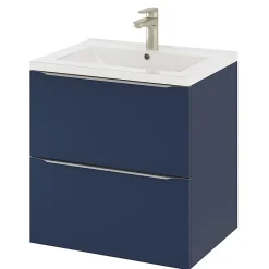GoodHome Meuble vasque suspendu bleu nuit mat l.60 cm Imandra + plan vasque blanc céramique Nira,