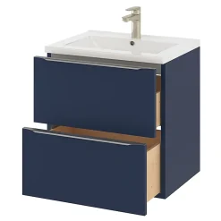 GoodHome Meuble vasque suspendu bleu nuit mat l.60 cm Imandra + plan vasque blanc céramique Nira,