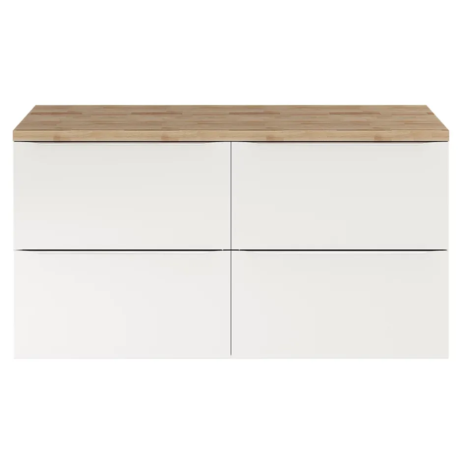 GoodHome Meuble vasque suspendu blanc brillant l.120 cm Imandra + plan de toilette chêne massif Hartland,