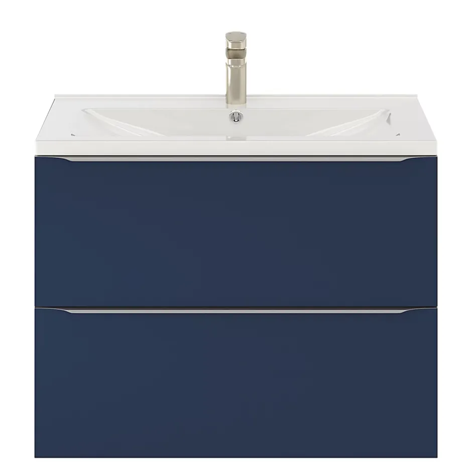 GoodHome Meuble vasque suspendu bleu nuit mat l.80 cm Imandra + plan vasque blanc céramique Nira,