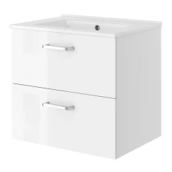 Meuble vasque suspendu blanc l.60 cm + plan vasque en céramique, Opah