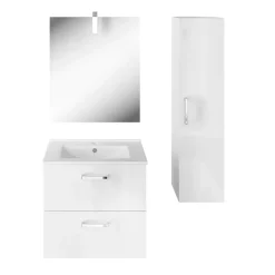Meuble vasque suspendu blanc l.60 cm + plan vasque en céramique, Opah