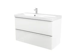 GoodHome Meuble vasque suspendu blanc brillant l.100 cm Imandra + plan vasque blanc résine Mila,* Meuble Vasque