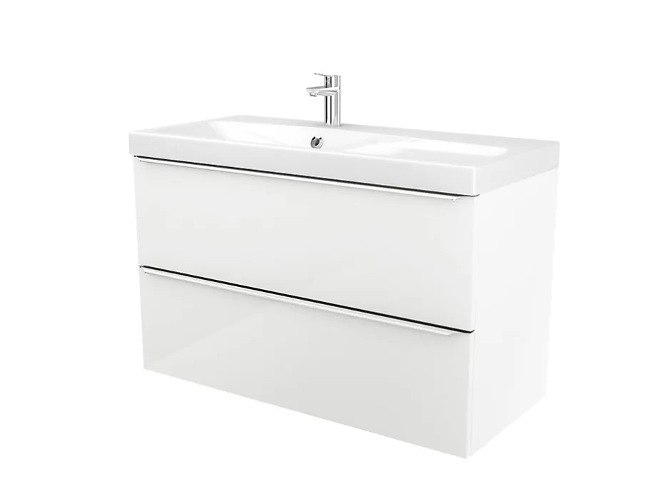 GoodHome Meuble vasque suspendu blanc brillant l.100 cm Imandra + plan vasque blanc résine Mila,* Meuble Vasque