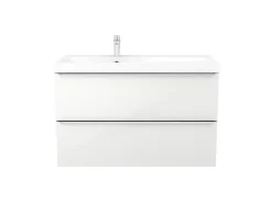 GoodHome Meuble vasque suspendu blanc brillant l.100 cm Imandra + plan vasque blanc résine Mila,* Meuble Vasque
