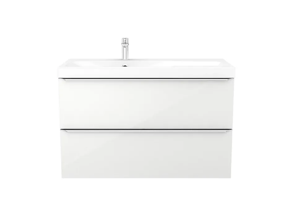 GoodHome Meuble vasque suspendu blanc brillant l.100 cm Imandra + plan vasque blanc résine Mila,* Meuble Vasque