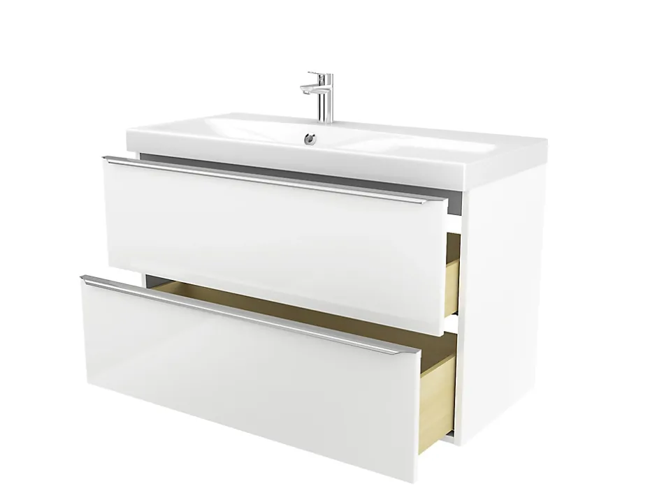 GoodHome Meuble vasque suspendu blanc brillant l.100 cm Imandra + plan vasque blanc résine Mila,* Meuble Vasque