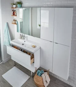 GoodHome Meuble vasque suspendu blanc brillant l.100 cm Imandra + plan vasque blanc résine Mila,* Meuble Vasque