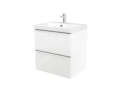GoodHome Meuble vasque suspendu blanc brillant l.60 cm Imandra + plan vasque blanc résine Mila,* Meuble Vasque