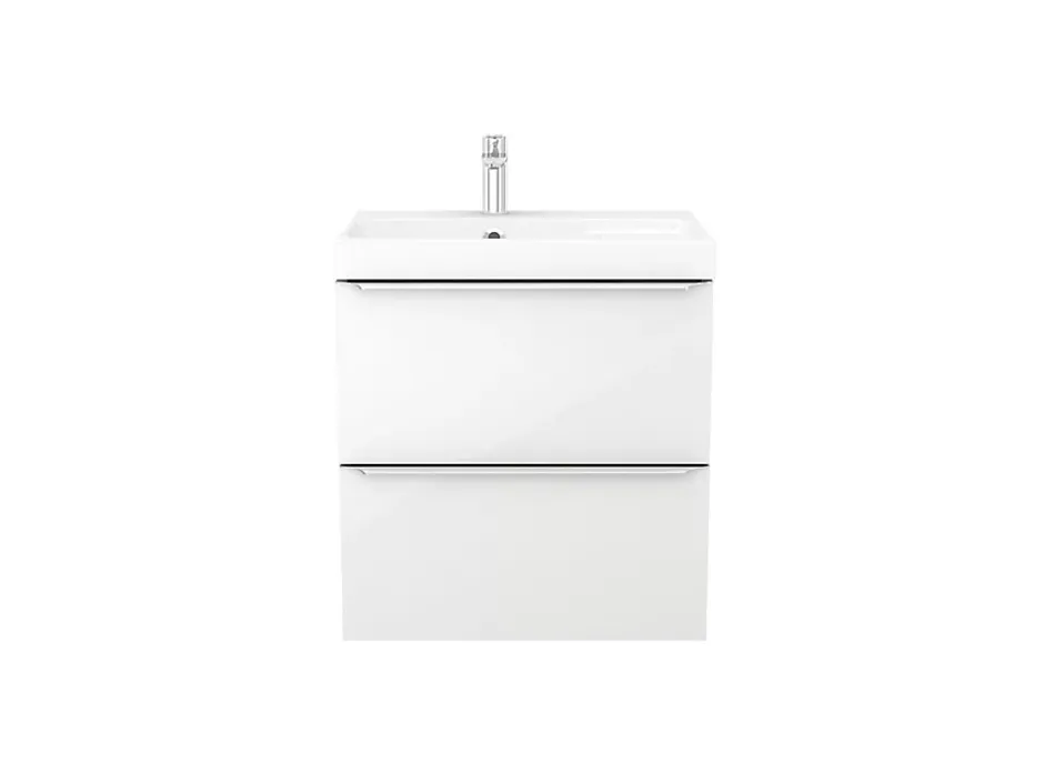 GoodHome Meuble vasque suspendu blanc brillant l.60 cm Imandra + plan vasque blanc résine Mila,* Meuble Vasque