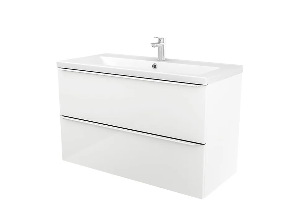 Cooke & Lewis Meuble vasque suspendu blanc brillant l.100 cm Imandra + plan vasque blanc céramique Nira, GoodHome