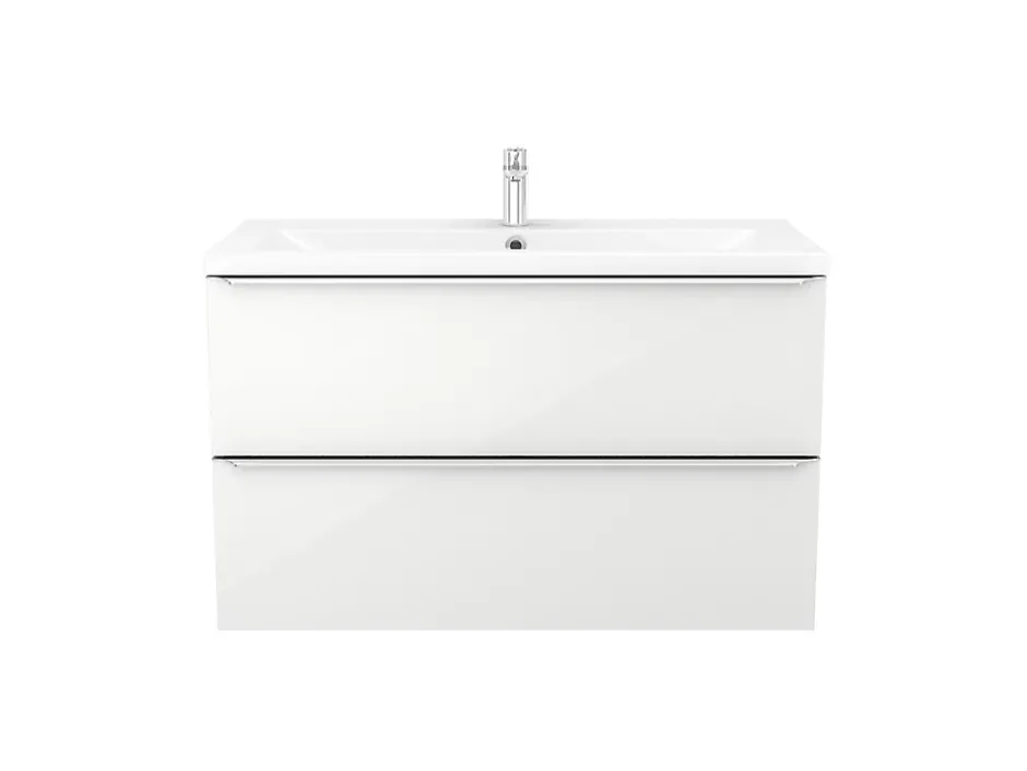 Cooke & Lewis Meuble vasque suspendu blanc brillant l.100 cm Imandra + plan vasque blanc céramique Nira, GoodHome