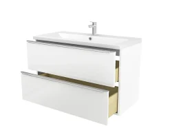 Cooke & Lewis Meuble vasque suspendu blanc brillant l.100 cm Imandra + plan vasque blanc céramique Nira, GoodHome