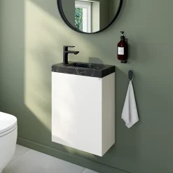 Homesight Meuble vasque suspendu blanc mat l.44 cm Imandra + plan vasque effet marbre noir, GoodHome
